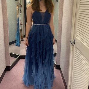 Blue Glitter Corkscrew Prom Dress Ball Gown (Teeze Me)